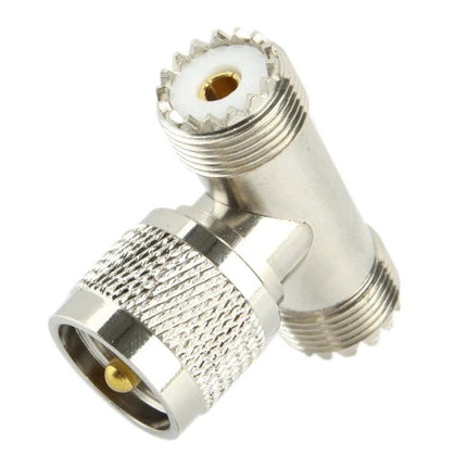 UHF Adapter for Connecting Cables with Male to Dual Female Design - nickel-plated brass splitter for radio testing and monitoring