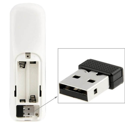 Rii i7 Mini Wireless Keyboard Remote for Smart TVs and HTPC showing battery compartment and USB RF dongle