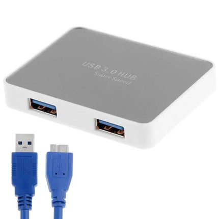 USB 3.0 Hub with 4 Ports and Transmission Cable for Device Connections compact silver 4-port USB 3.0 hub with included transmission cable