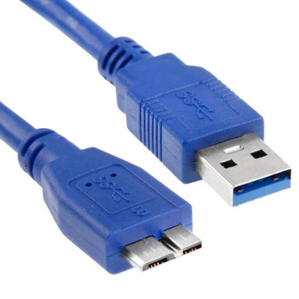 USB 3.0 Hub with 4 Ports and Transmission Cable for Device Connections - blue USB 3.0 A to micro-B cable close-up