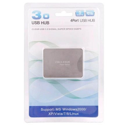 USB 3.0 Hub with 4 Ports and Transmission Cable for Device Connections - compact 4-port USB 3.0 hub in retail packaging for laptops and peripherals