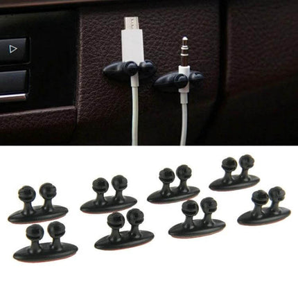 DM-003 Car Cable Clips With Adhesive 8 Pack Black And Beige - adhesive dual-slot car cable organizers mounted on dashboard