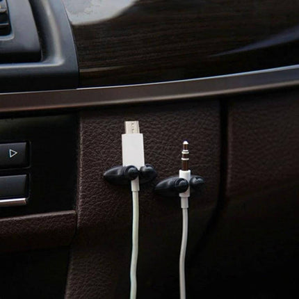 DM-003 Car Cable Clips With Adhesive 8 Pack Black And Beige - black/beige adhesive cable clips holding charging and audio cords on car interior