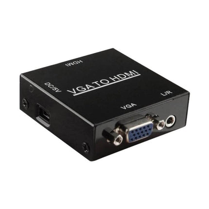 Compact VGA to HDMI 1080P Converter Box for PC and TV Use - black VGA to HDMI upscaler with audio port and DC 5V input