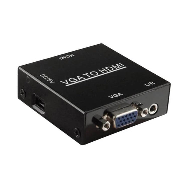 Compact VGA to HDMI 1080P Converter Box for PC and TV Use - black VGA to HDMI upscaler with audio port and DC 5V input