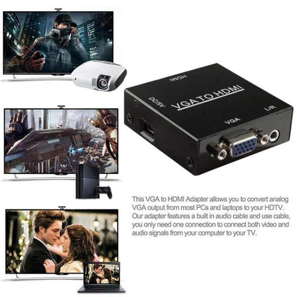 Compact VGA to HDMI 1080P Converter Box for PC and TV Use - compact VGA to HDMI converter connecting laptops and projectors up to 1080p