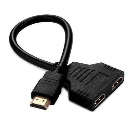 HDMI 1-in-2 Splitter Cable Adapter for Dual Output, 30cm Length – black short cable splitting one HDMI male to two HDMI female ports