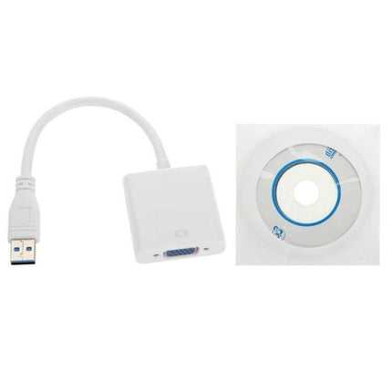 External USB 3.0 to VGA Video Adapter for Dual Display Setups - white USB3.0 to VGA dongle with driver CD, for extending or mirroring displays