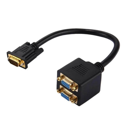 30cm VGA Splitter Cable for Connecting Two Monitors Effectively - black cable with one male VGA to dual female VGA splitter for mirrored displays
