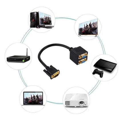 30cm VGA Splitter Cable for Connecting Two Monitors Effectively - compact VGA Y-splitter for mirroring PC to two monitors or projector