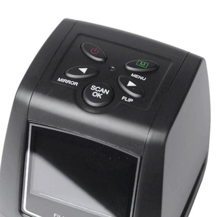 Portable Film Scanner for Digitizing Photos with LCD Screen showing top control buttons and preview display