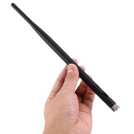 Alt Tag: 9dBi Gain Antenna for 1.2GHz Wireless Devices with SMA Connector handheld view showing SMA male connector and slim black antenna