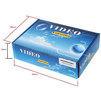 SDI Video Splitter for Distributing Signals to Two Displays product box packaging with dimensions 215x150x55mm