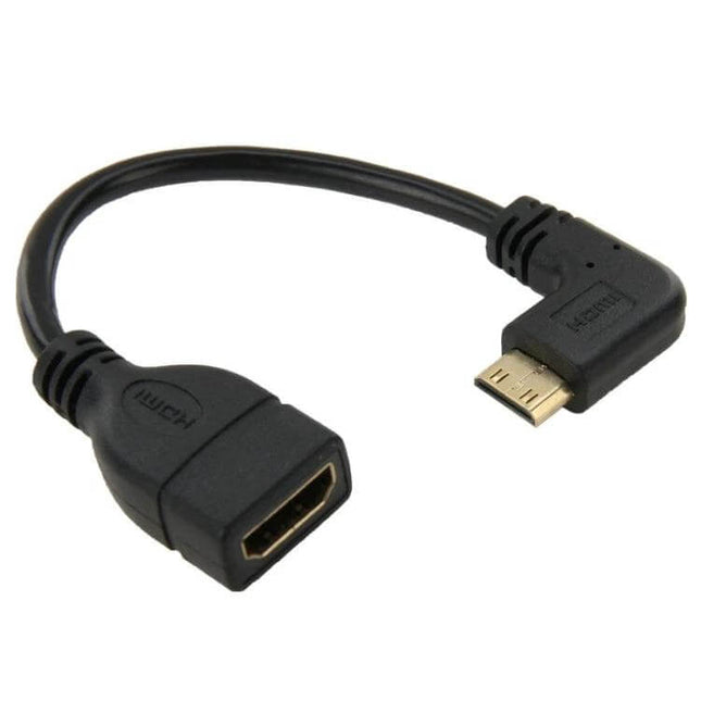 Right-Angle Mini HDMI to HDMI Connection Cable, 16cm Length - 16cm right-angle Mini HDMI male to HDMI female short adapter cable for cameras and tablets