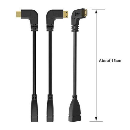 Right-Angle Mini HDMI to HDMI Connection Cable, 16cm Length - black right-angle Mini HDMI male to HDMI female adapter cable for compact setups
