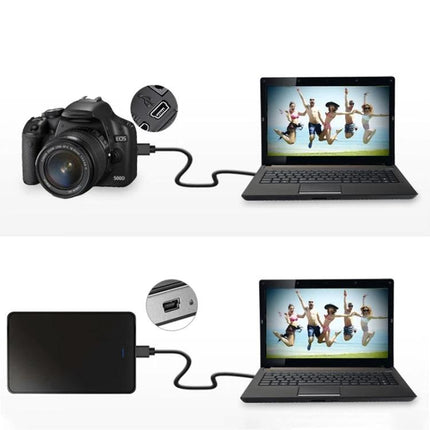 Compact Cable for Everyday Device Charging Connections — Micro USB male to USB male adapter between camera/portable drive and laptop for charging/data transfer