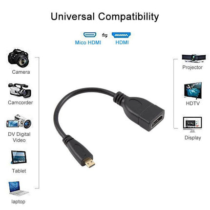 Compact 17cm Adapter Cable for Micro HDMI to HDMI Devices connecting micro HDMI camera or tablet to HDTV or projector for presentations and travel