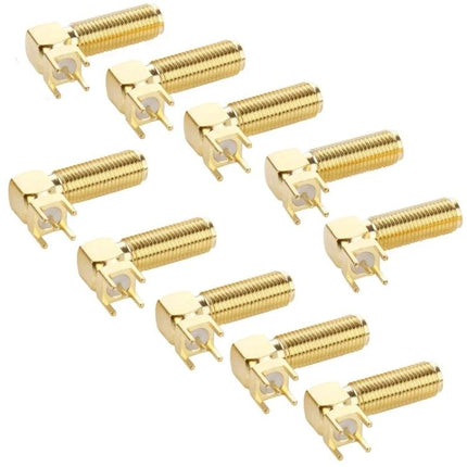 Set of 10 Gold Plated SMA Female Right Angle Panel Mount Connectors, gold RF antenna PCB mount set