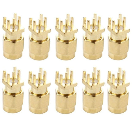 Pack of 10 Gold Plated SMA Male RF Connectors for PCB Mounting – gold-plated PCB-mount SMA male RF connectors pack of 10