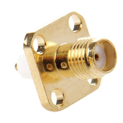 Gold Plated SMA Female 4-Hole Panel Mount Connector Set gold-plated SMA female connector for RF panel mounting, secure threaded connection