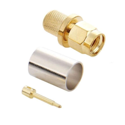 Gold Plated SMA Male Crimp Connector for RG58 RF Cables - gold SMA male crimp kit with ferrule and pin for RG58 coax