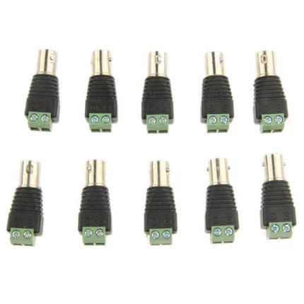 Green BNC Female Adapter Connector for CCTV Cameras – pack of 10 screw-terminal connectors for easy CCTV coax connections