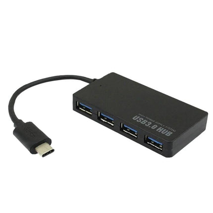 Practical USB Hub for Everyday Laptop Connections black USB-C to 4-port USB 3.0 hub for mouse keyboard and external drives up to 5Gbps