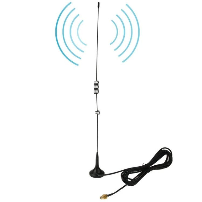 Nagoya Dual Band Magnetic Antenna for Walkie Talkies mounted on vehicle roof with coax cable and SMA connector
