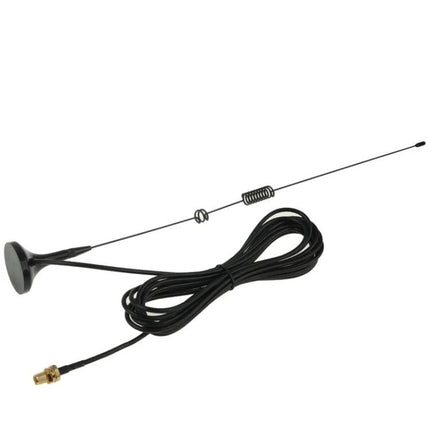Nagoya Dual Band Magnetic Antenna for Walkie Talkies mounted on magnetic base with long coax cable and SMA connector, ideal for outdoor and vehicle use