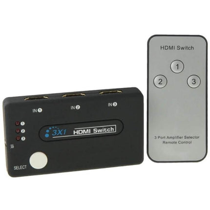 Compact HDMI Selector Switch with Remote for Home Devices and TVs - 3-port HDMI switch with remote for gaming, streaming, Blu-ray