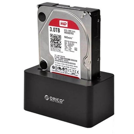 Orico Hard Drive Docking Station for 2.5 and 3.5 Inch Drives with USB 3.0 showing 3TB HDD inserted