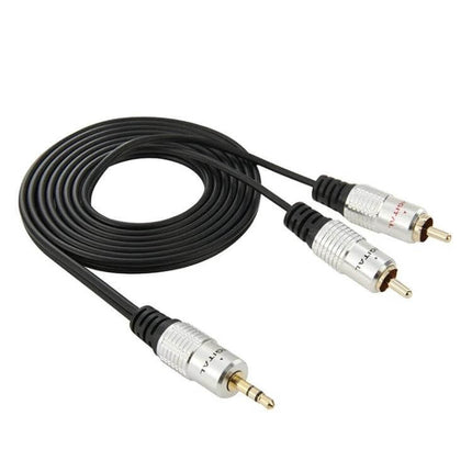 3.5mm Stereo Jack to Dual RCA Audio Cable, 1.5 Meters - black cable with gold-plated 3.5mm male to red/white RCA connectors