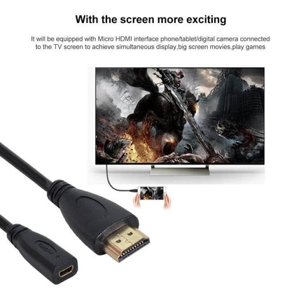 20cm HDMI to Micro HDMI Adapter Cable for HD Video Connections - black short cable showing HDMI and micro HDMI ends with TV screen display