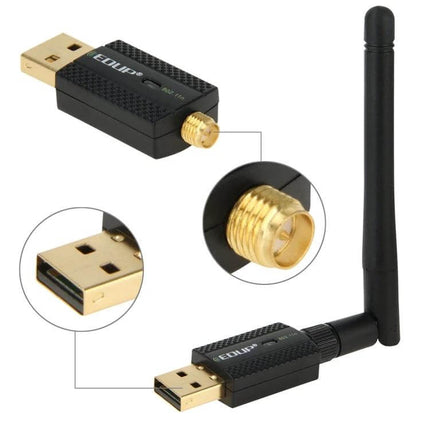Edup Mini USB WiFi Adapter for Wireless Internet Connectivity — compact USB adapter with detachable antenna for upgrading desktops and laptops