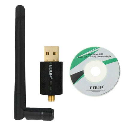Edup Mini USB WiFi Adapter for Wireless Internet Connectivity - compact USB WiFi dongle with external antenna and driver disc