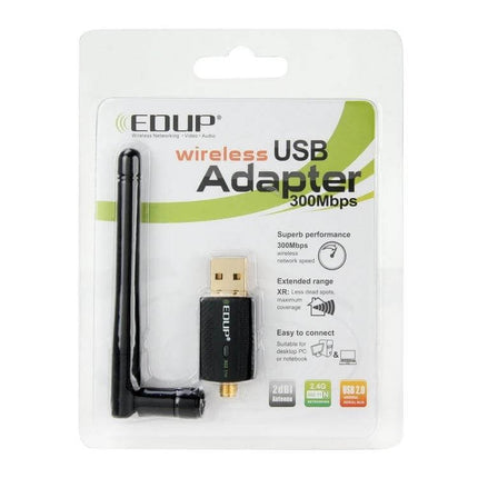 Edup Mini USB WiFi Adapter for Wireless Internet Connectivity - compact USB wireless adapter with external antenna for desktops and laptops