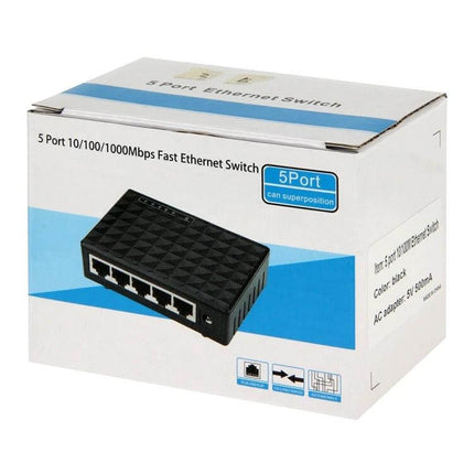 Gigabit 5-Port Ethernet Switch for Small Office and Home Use black 5-port RJ45 plug-and-play network switch box