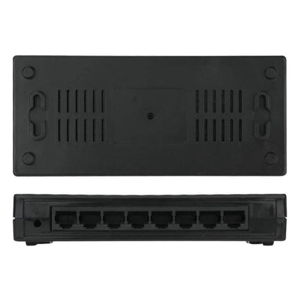 Gigabit Ethernet Switch with 8 Ports for Home Networks black compact unit showing eight RJ45 ports and vents