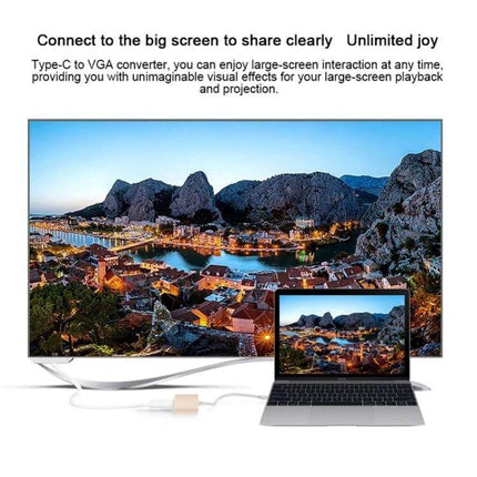 Gold USB Type-C to HDMI Adapter for Smartphones and Devices connecting laptop to large TV for screen mirroring and presentations