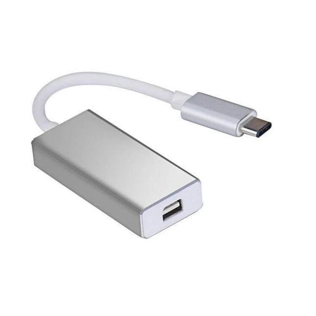 USB Type-C to Mini DisplayPort Adapter for External Monitors slim silver adapter connecting laptop to external monitor