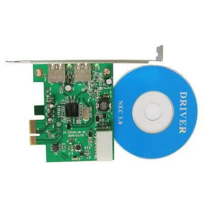 Add Two USB 3.0 Ports via PCI Express Adapter Card - PCIe card with two USB 3.0 ports and driver CD for desktop upgrade