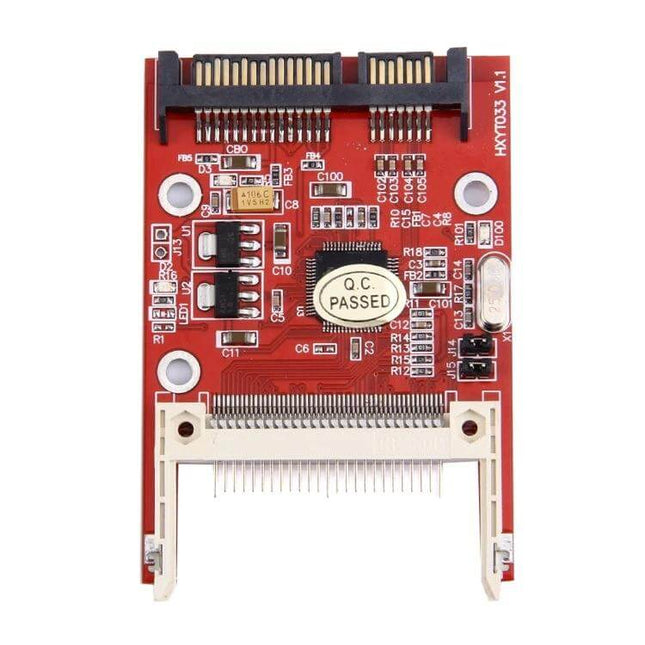 Compact Flash to SATA Converter Adapter for Storage Use - red PCB CF-to-SATA adapter board with CF slot and 2.5" SATA connector