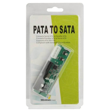 Universal PATA to SATA Hard Drive Converter Adapter for Legacy Systems - PATA to SATA adapter in blister pack with 40-pin IDE port