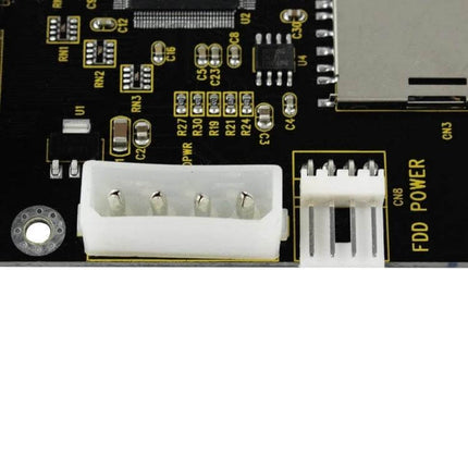 SD Card Adapter for Converting Cards to Computer Hard Drives on motherboard showing FDD power and connectors