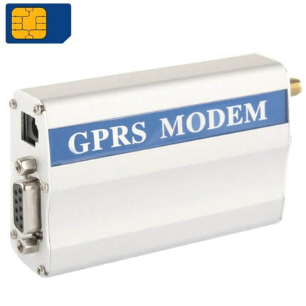 Industrial GSM Modem for Wireless Internet Access metal GPRS modem with RS232 port and SIM icon for industrial connectivity