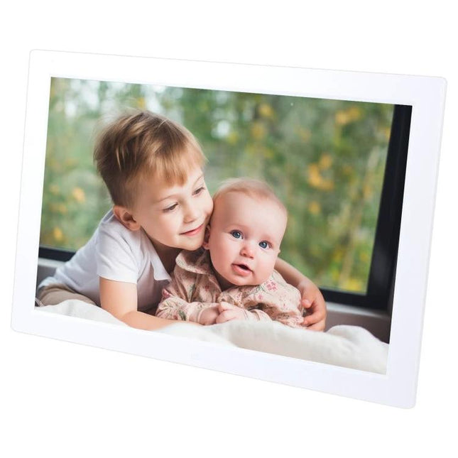 17-Inch Digital Photo Frame for Viewing Photos and Videos displaying siblings photo on LED screen, USB and HDMI connectivity