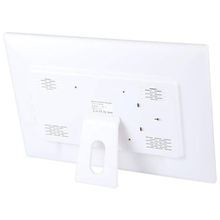17-Inch Digital Photo Frame for Viewing Photos and Videos showing rear view with stand and ports for USB HDMI connections
