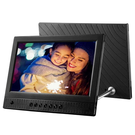 10.1 Inch Digital Photo Frame for Photos and Video Playback showing family photo on 10.1 inch LED display with clear 1024x600 screen