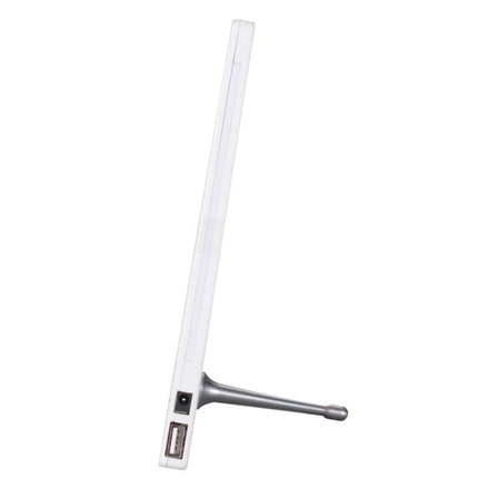 10.1 Inch Digital Photo Frame for Photos and Video Playback slim white side view on desk showing USB port and silver stand