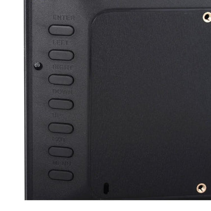 12-Inch Digital Photo Frame for Displaying Photos and Media showing rear control buttons (enter, left, right, down, up, exit, menu) and mounting area
